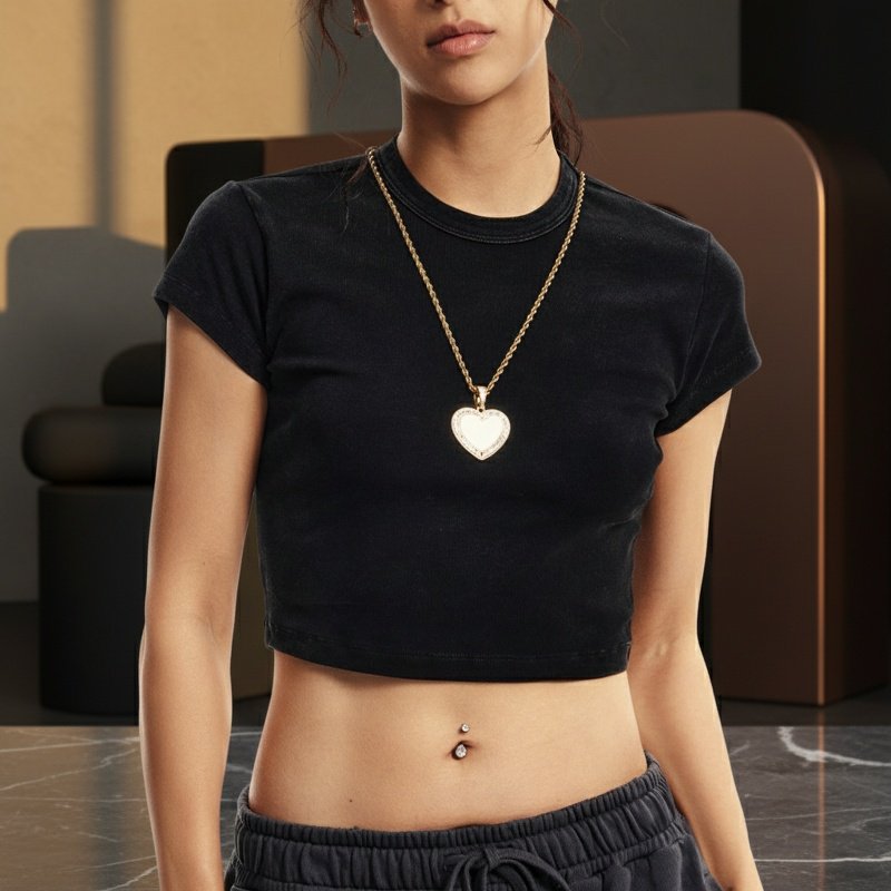 220GSM 여성용 슬림핏 라운드넥 티셔츠 정면 이미지