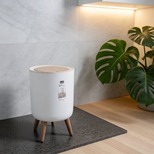 Hochbeiniger Mülleimer im Naturholzstil ohne Bücken