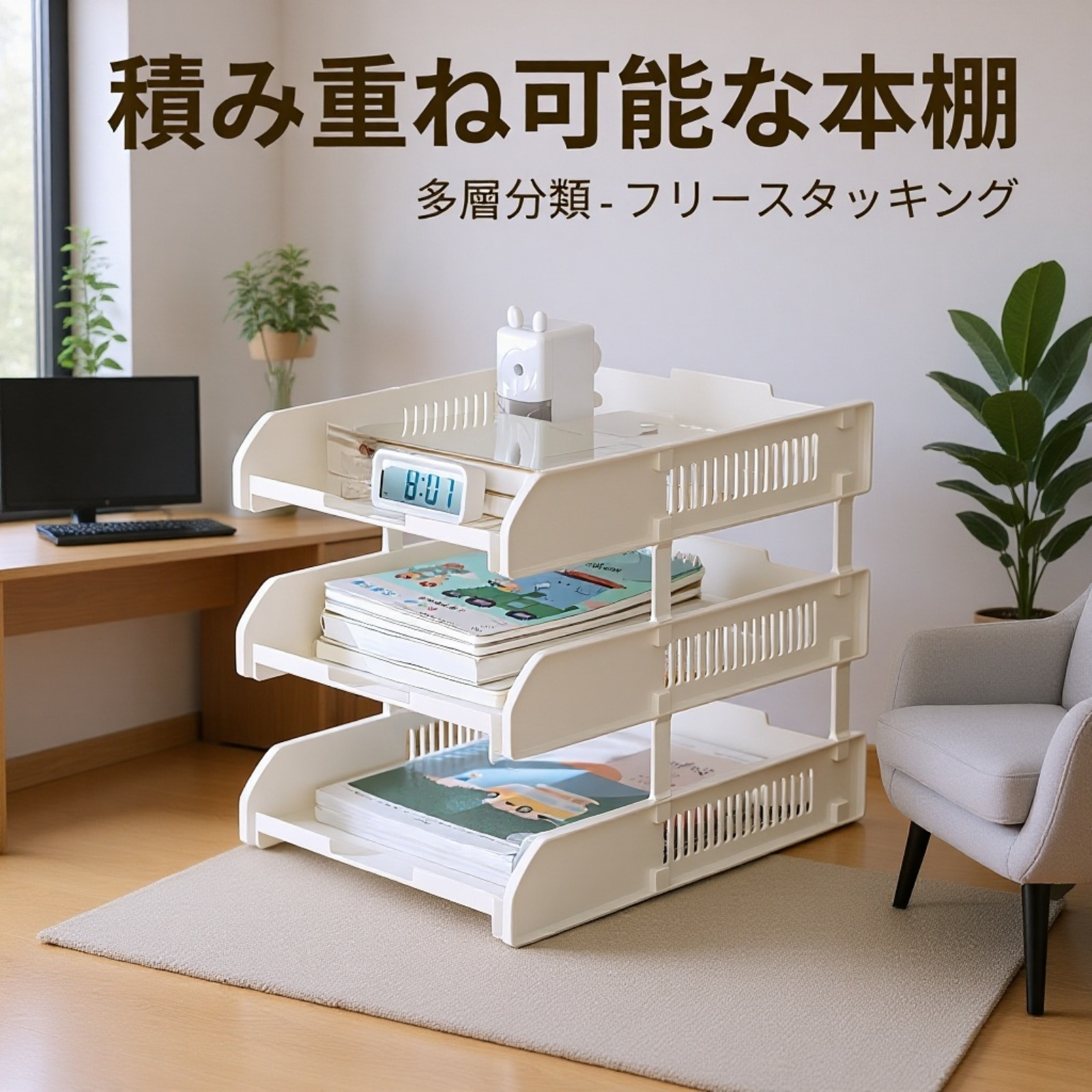 デスクトップ多層仕切りファイル収納ラック