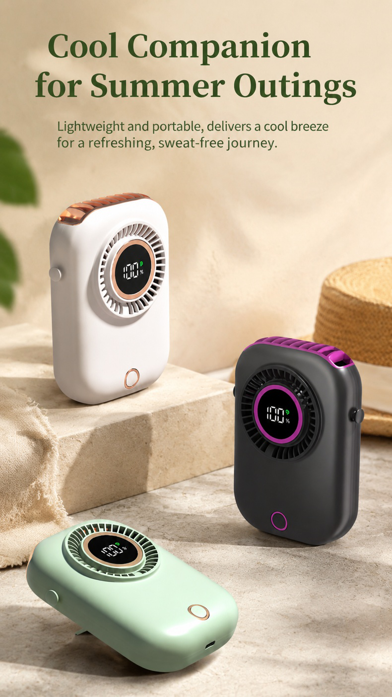 Portable mini neck fan with smart digital display