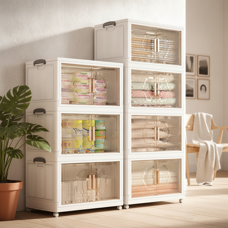 Caja organizadora de plástico para el hogar con estantes