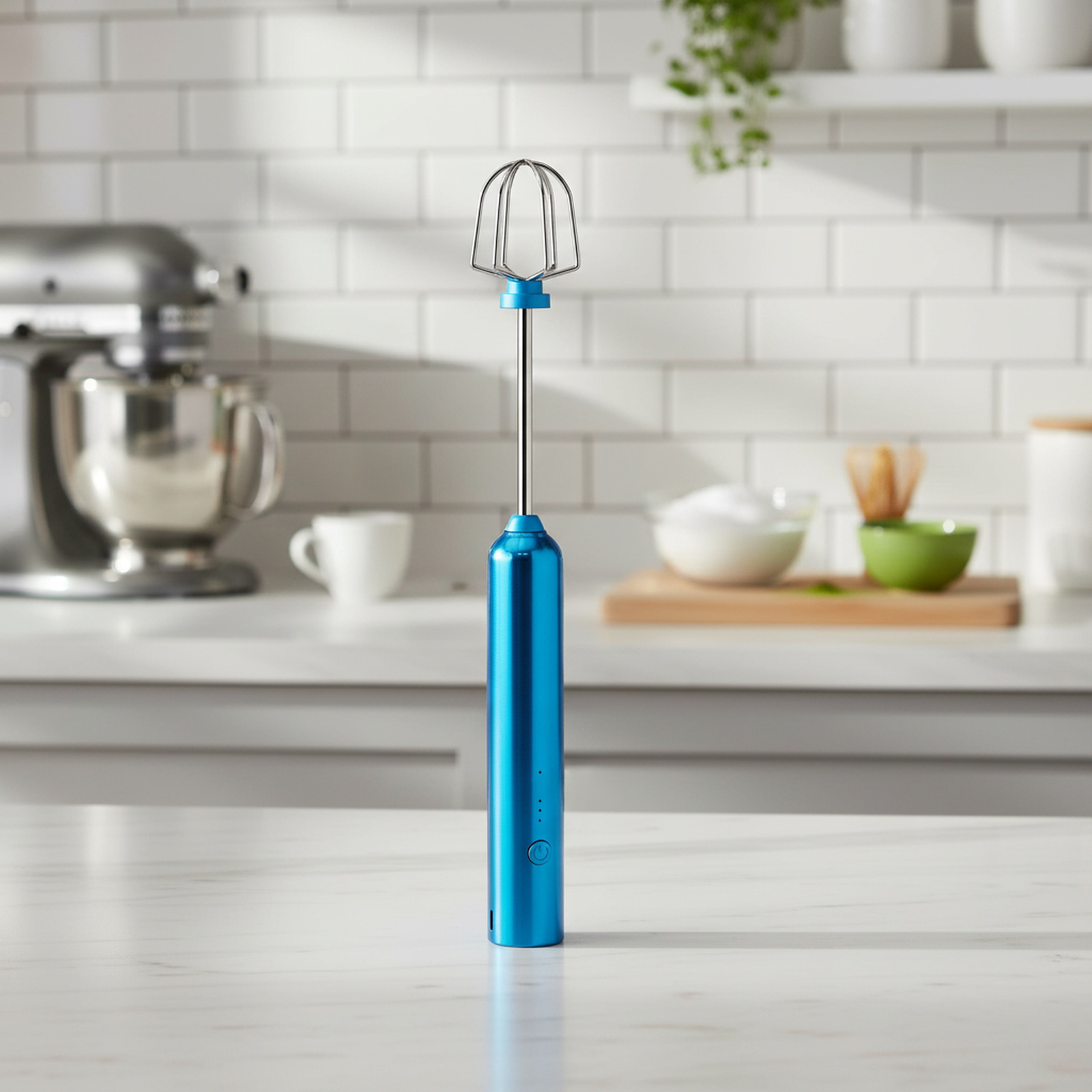 Rechargeable household egg whisk in kitchen setting