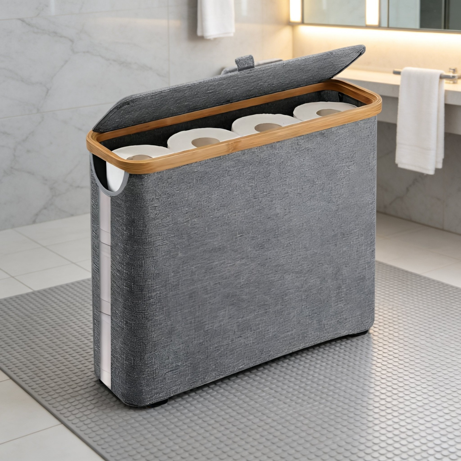 Cesta de almacenamiento multifuncional con toallas y papel higiénico