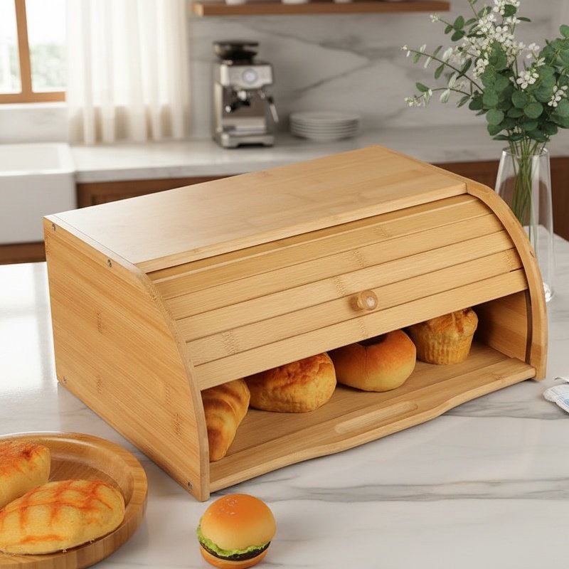 Japanese Style Multi-Layer Bamboo Bread Box Kitchen Wooden Portable Bread Storage Box