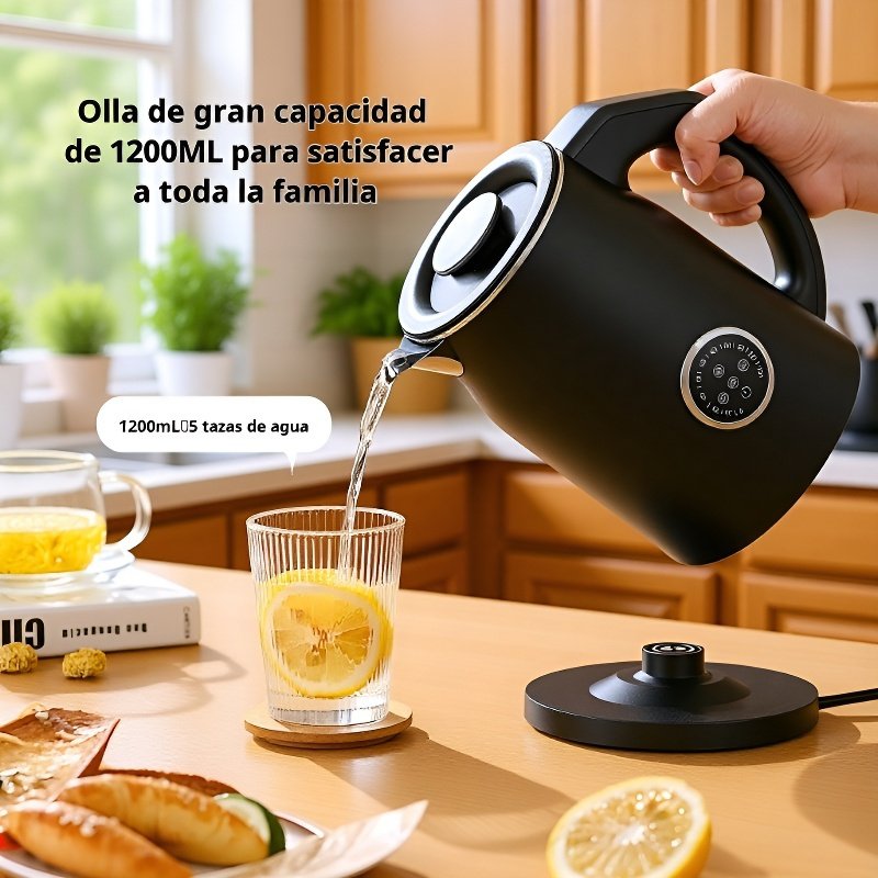  Hervidor de agua doméstico de gran capacidad 1.2L con doble capa antiquemaduras