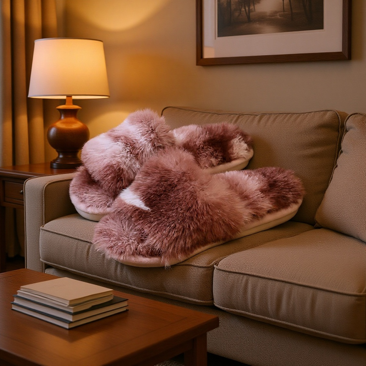 秋冬用ふわふわレディースルームスリッパ
