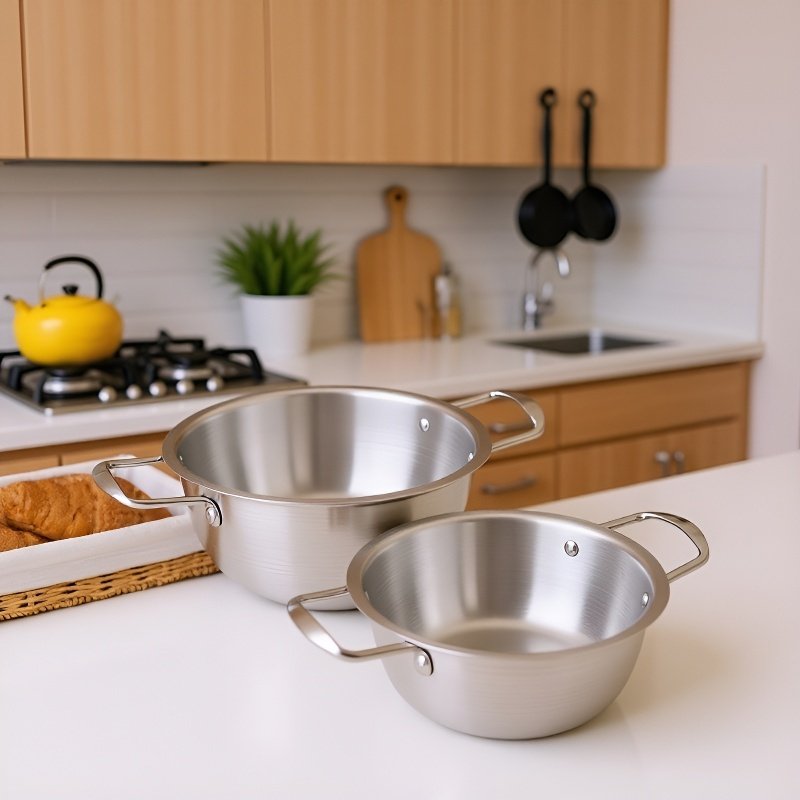 Korean double-ear instant noodle pot household small cooking pot with lid stainless steel soup pot i