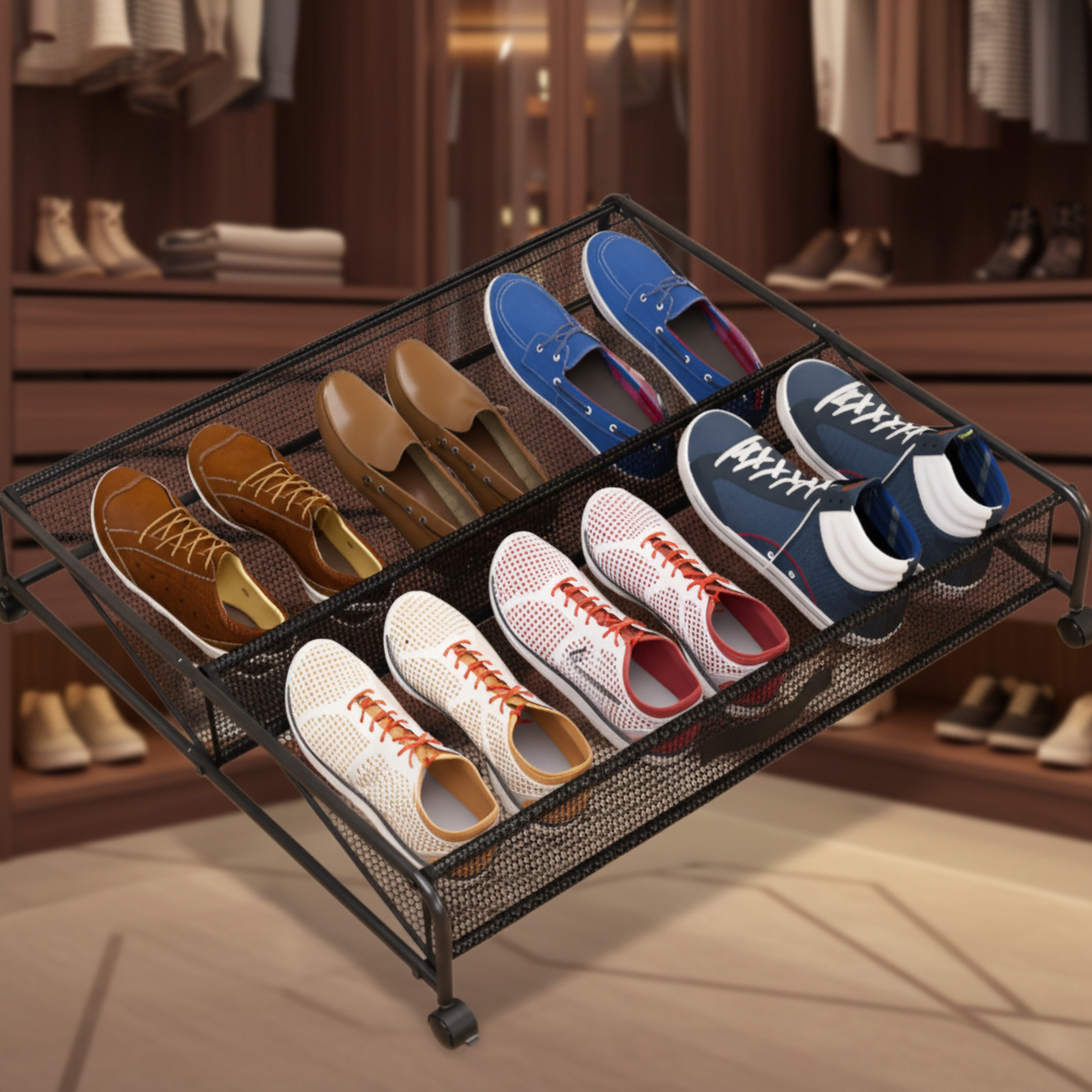 Étagère à chaussures de rangement sous le lit en fer, boîte de rangement