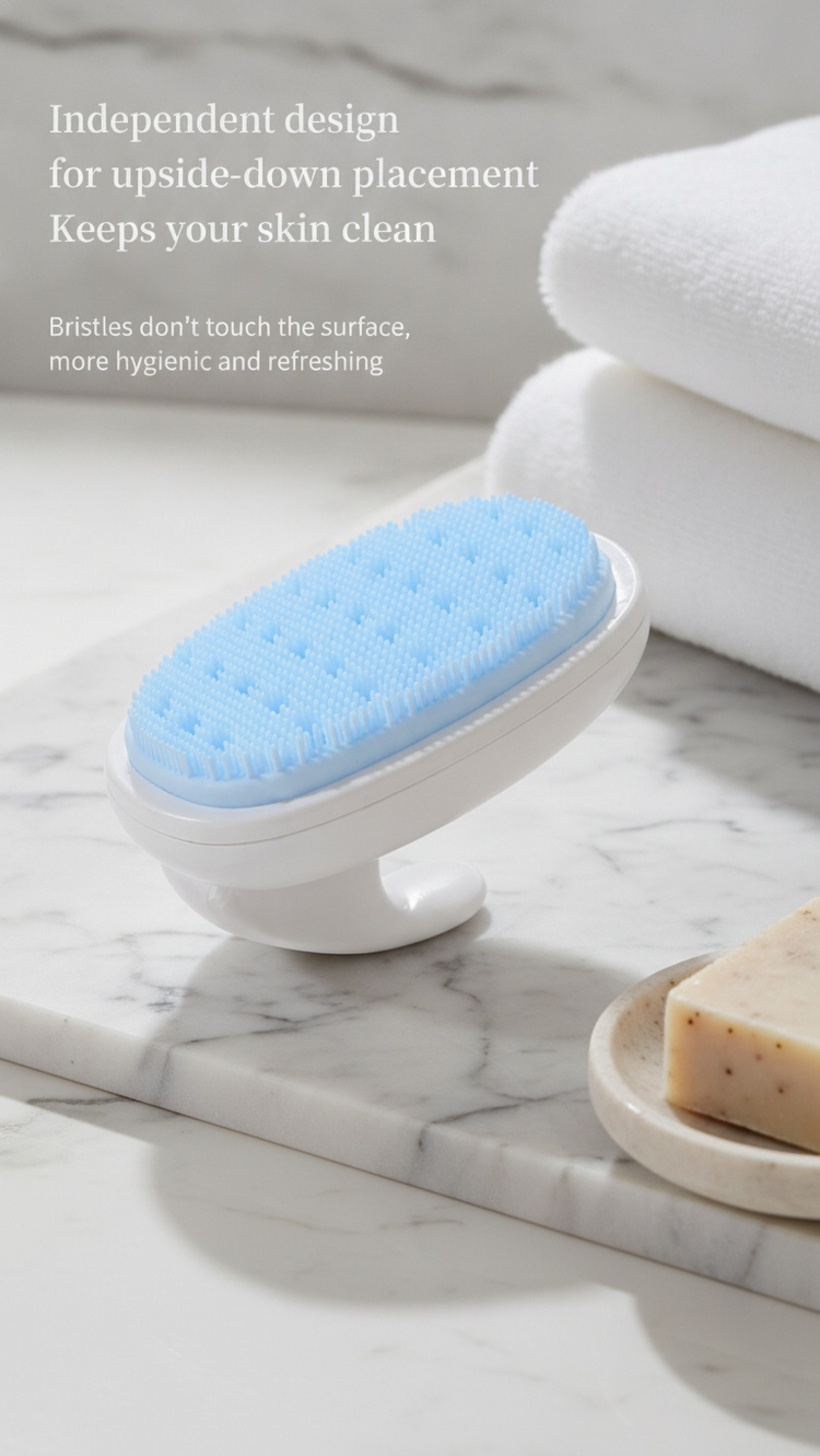 Bath brush used with shower gel for rich lather