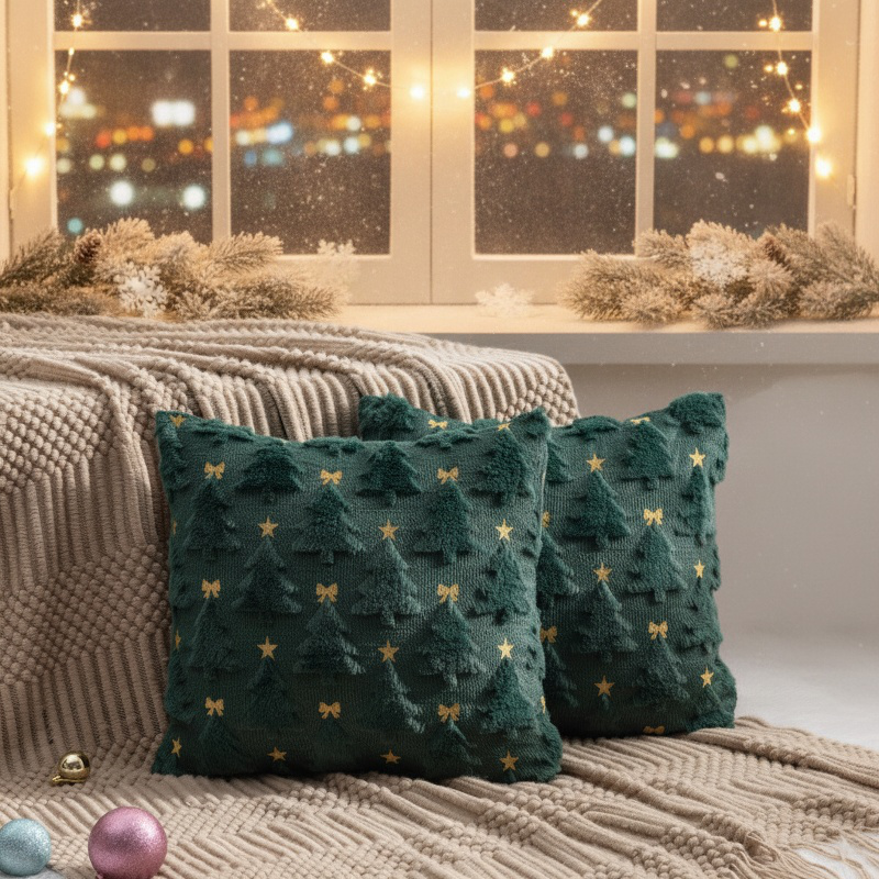 Soft quilted cushion cover with festive embroidery
