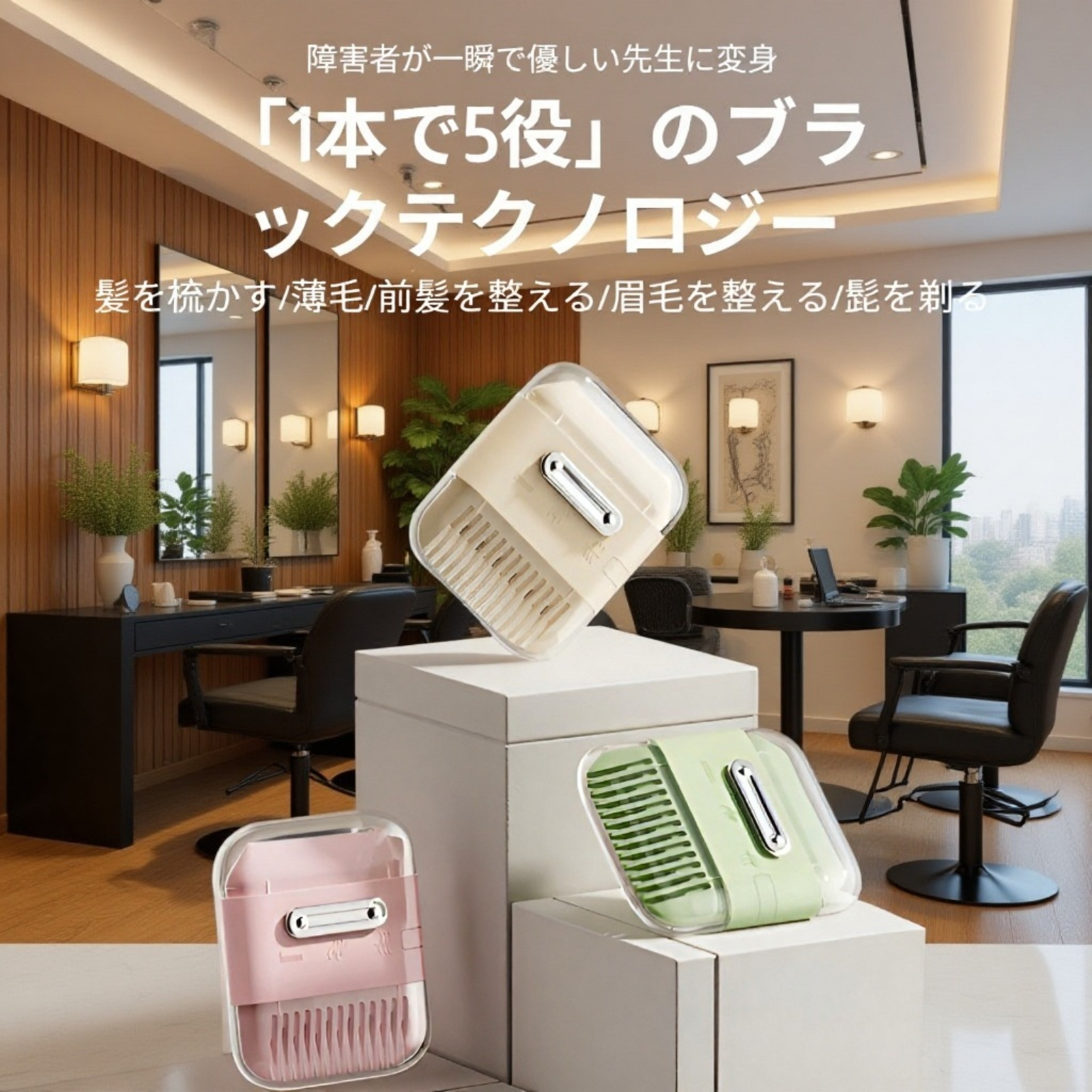 ヘアカッター すきカッター ヘアコーム 1台5役 【とかすだけで自然な前髪】 