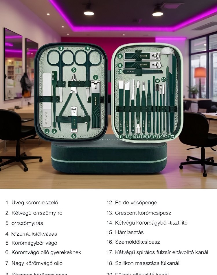 22 körömápolási készlet.