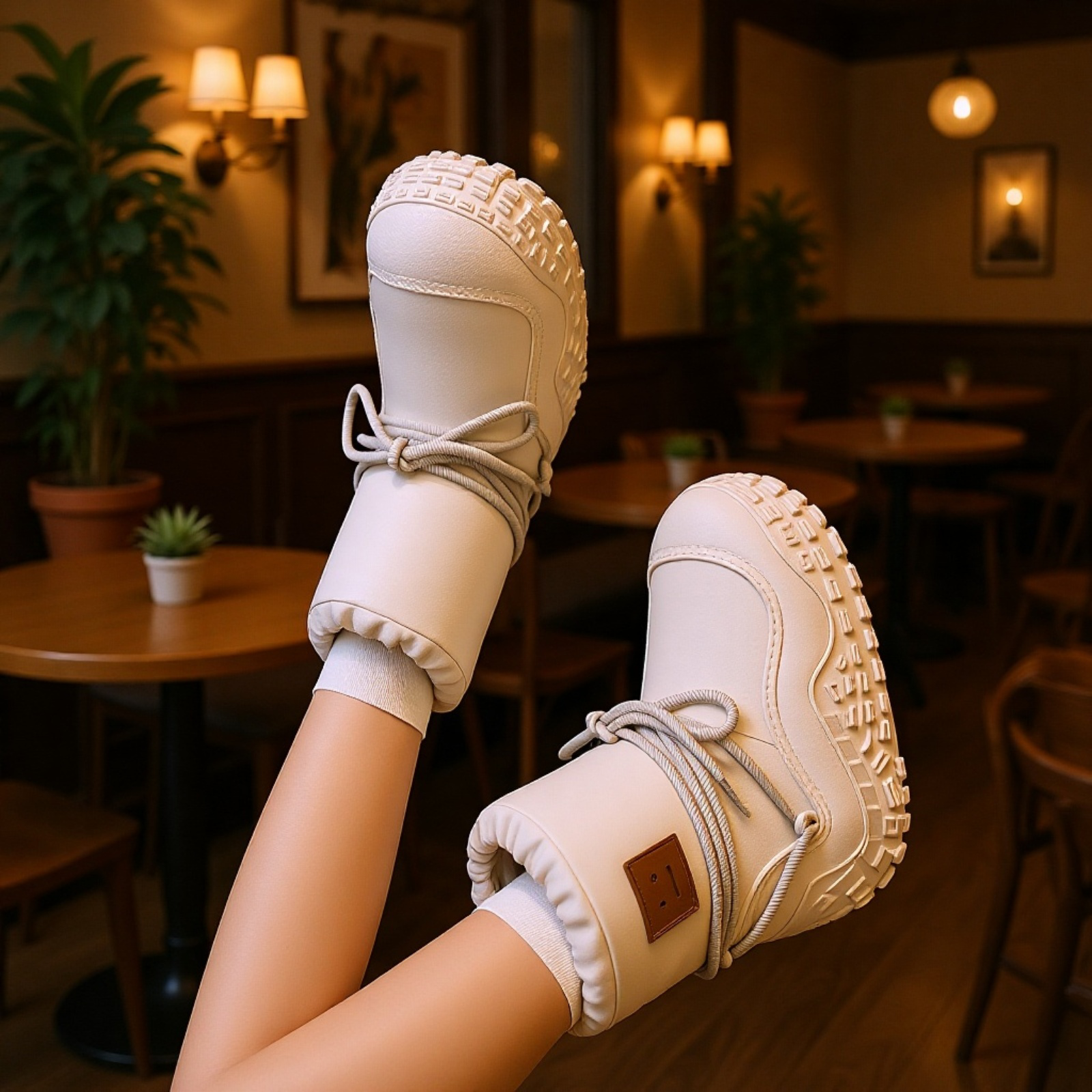 厚手保温スリーブ付き防滑防水スノーブーツ レディース