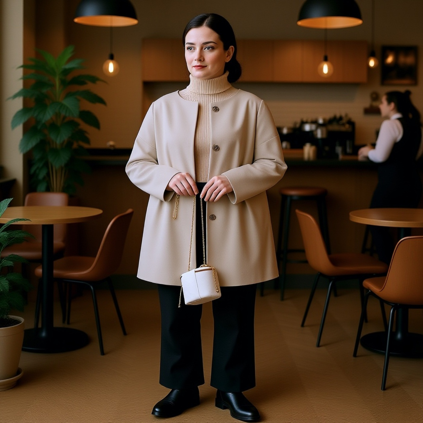 프리미엄 여성 가을 겨울 솔리드 코트 루즈핏 일자 상의 모직 코트 무드 코트