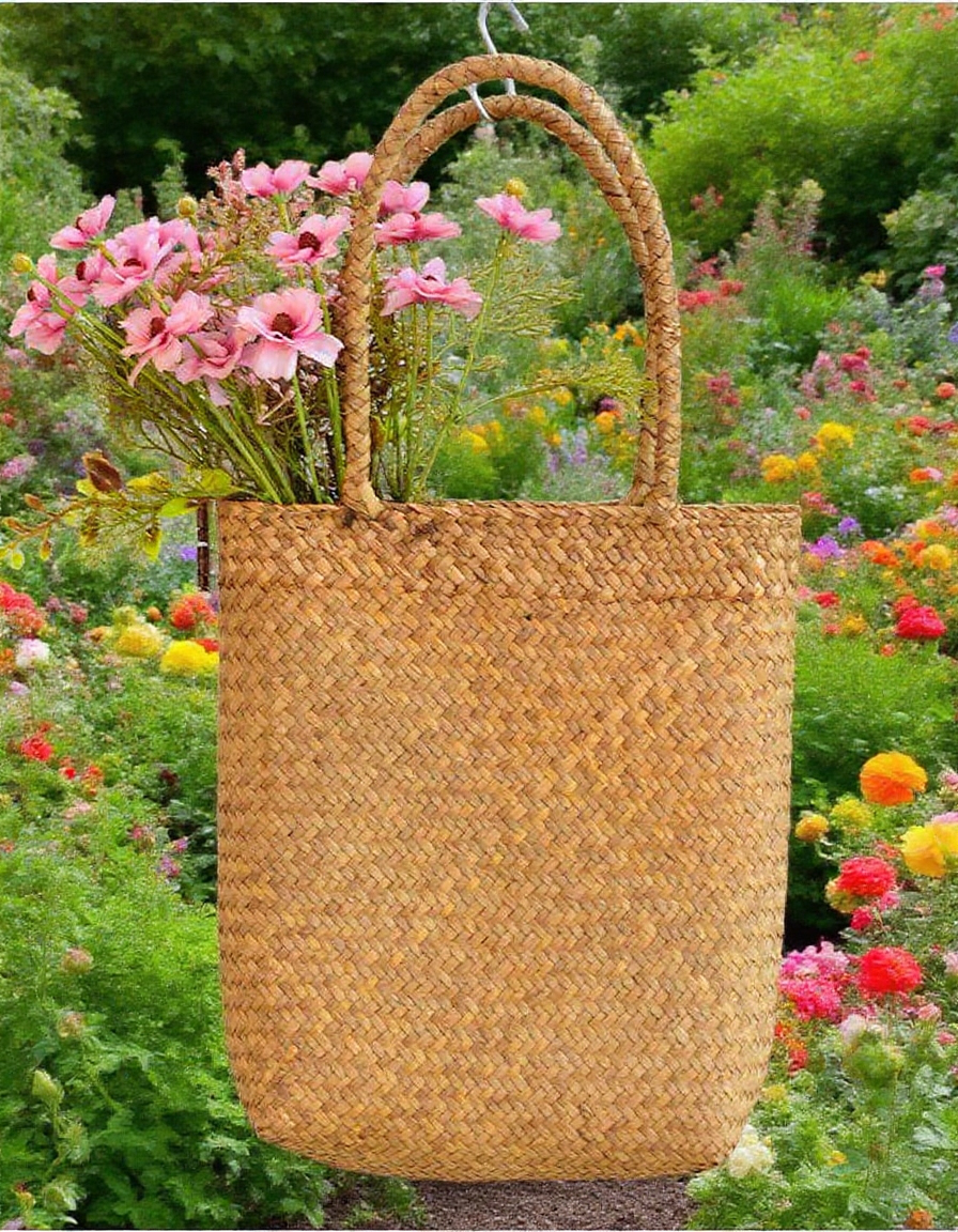 Ručně pletený květinový košík z mořské trávy