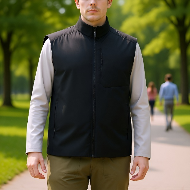 Gilet homme duvet épais, coupe-vent et imperméable, col montant, antistatique