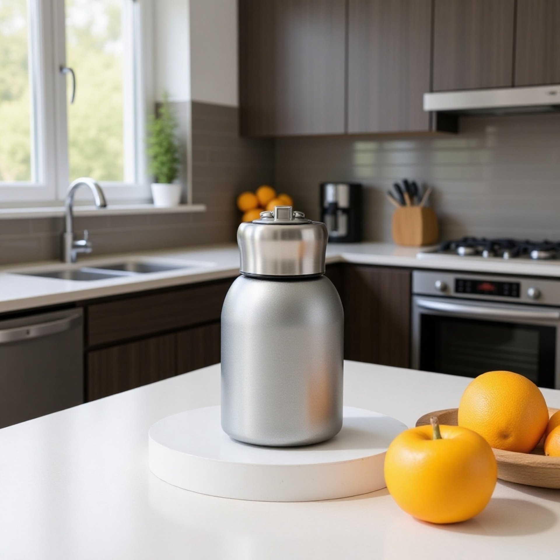 세련된 디자인의 316 스테인리스 보온컵 근접 촬영