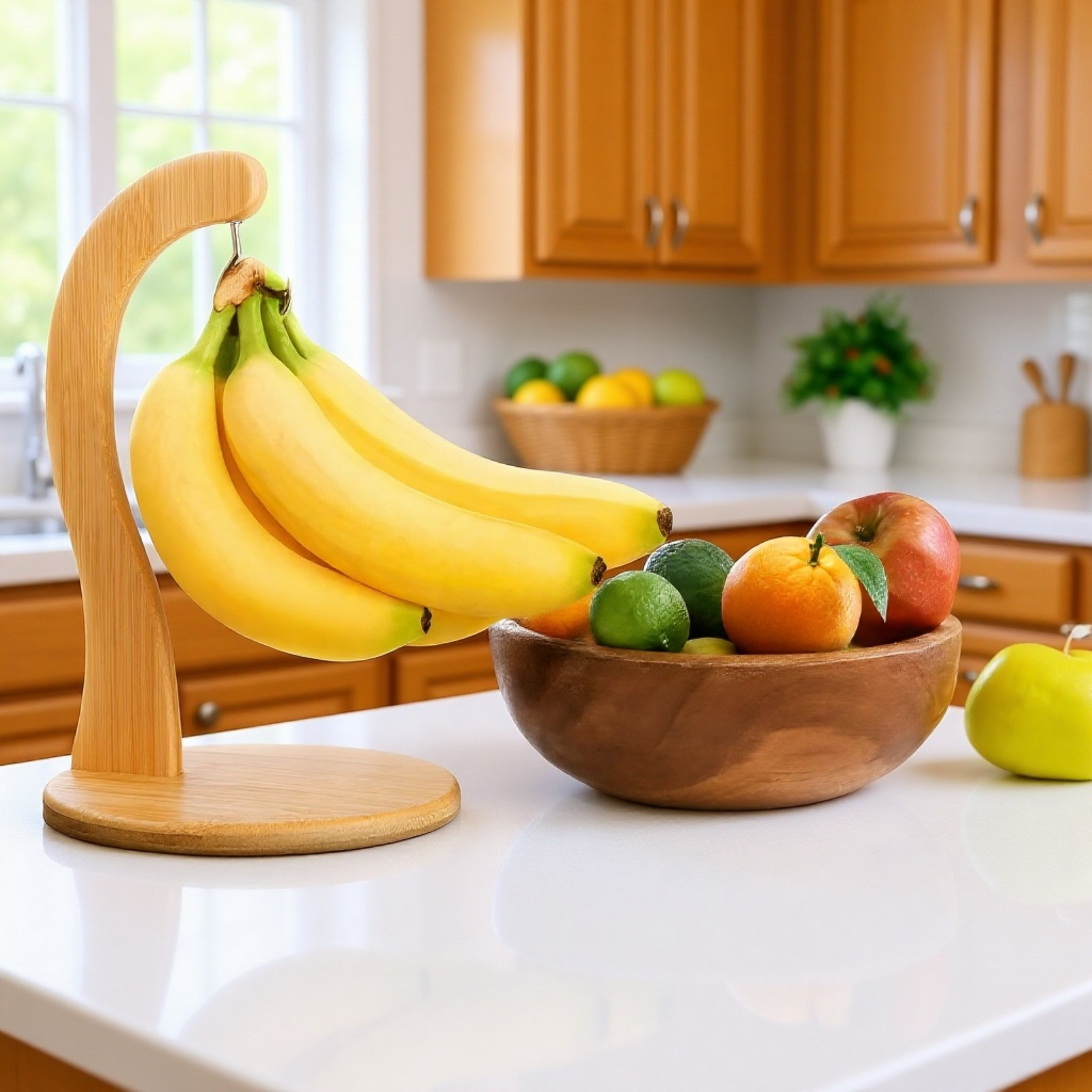  バナナ型竹製＆木製収納ラック（フック付き）展示スタンド
