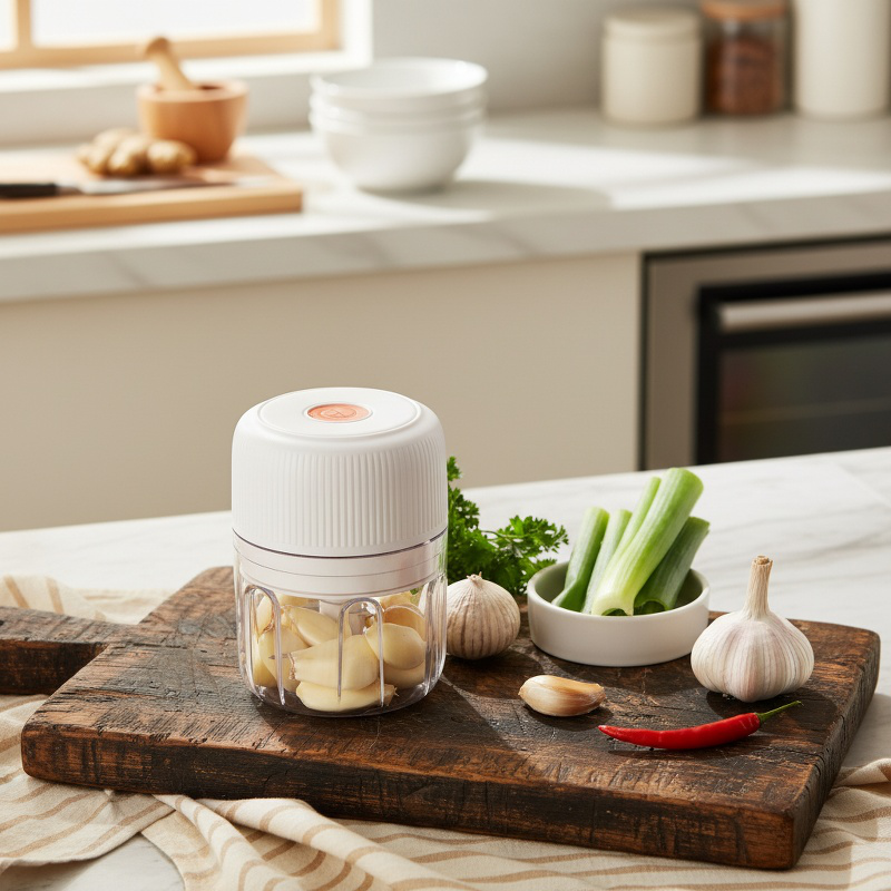 Wireless Mini Garlic Chopper close-up on kitchen counter