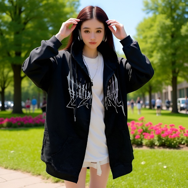 メンズフード付きスウェットシャツ春と秋ゆったりトレンドブランドスウェットシャツレタープリント万能ジャケット2024プラスベルベットスウェットシャツ