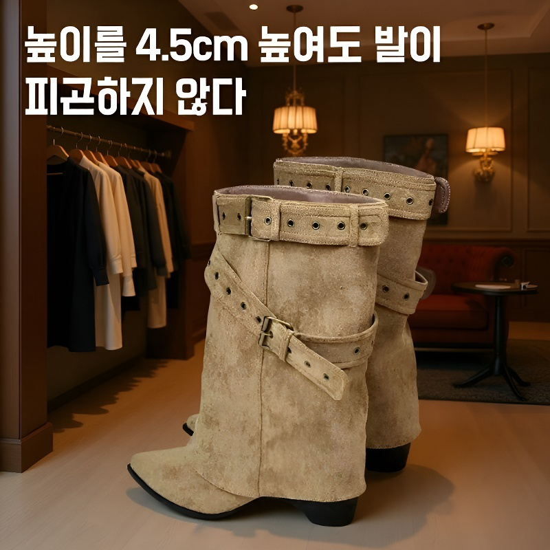 여성 앵클부츠 무릎 웨스턴 통굽 부츠 버클 부츠 아메리칸 스파이스 걸스 여성 부츠