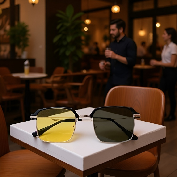 男性用ナイトビジョン紫外線カット四角調光ドライビングサングラス レトロスタイル