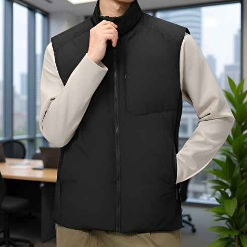 Gilet homme duvet épais, coupe-vent et imperméable, col montant, antistatique