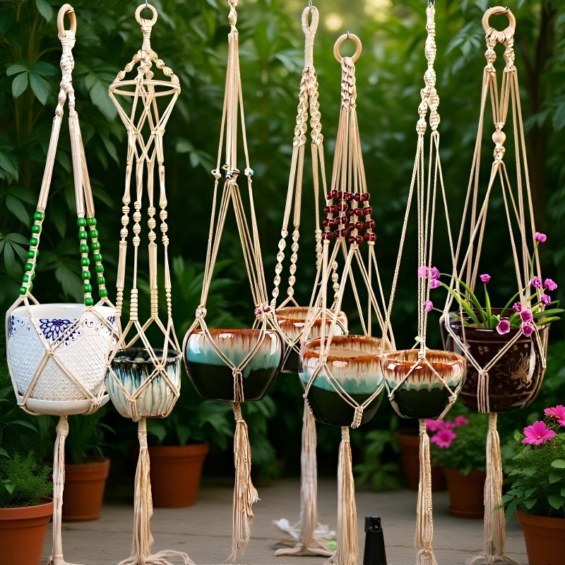 Macetero colgante de cuerda de algodón para plantas de jardín