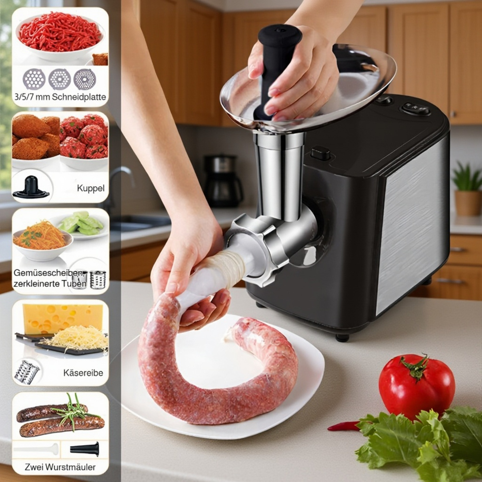Fleischwolf vollautomatische Edelstahl elektrische Haushaltsfleischwolf Wurstfüller