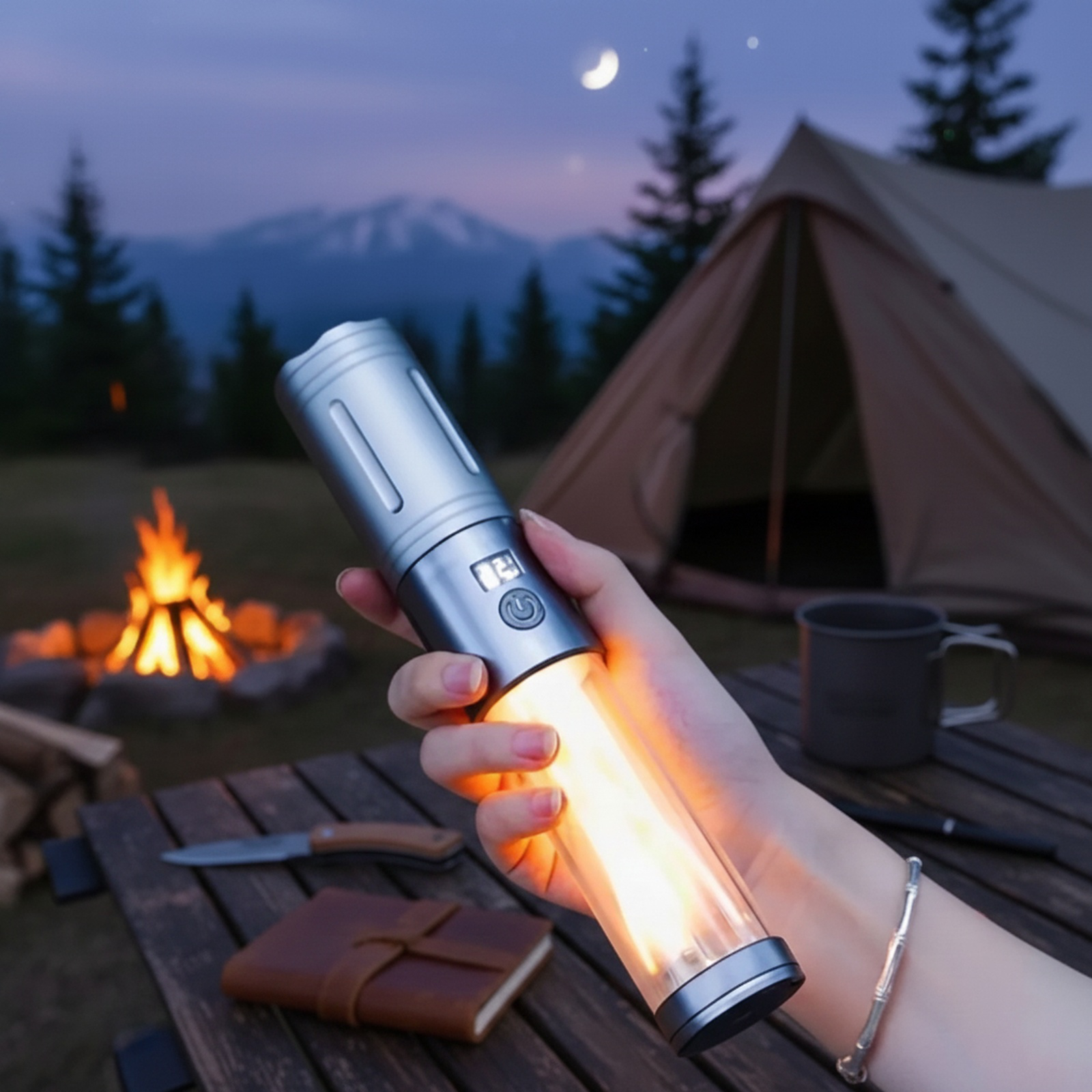Linterna de alta intensidad impermeable para camping con power bank integrado