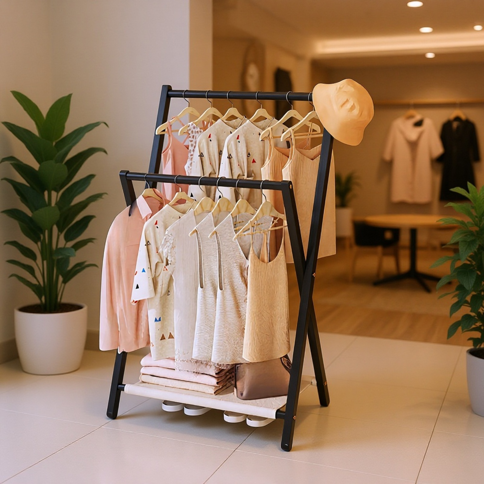 竹制折叠室内衣帽架 晾衣架  シンプル オシャレ 简易衣架 天然材质 无异味 方便收纳 一人暮らし 新生活応援