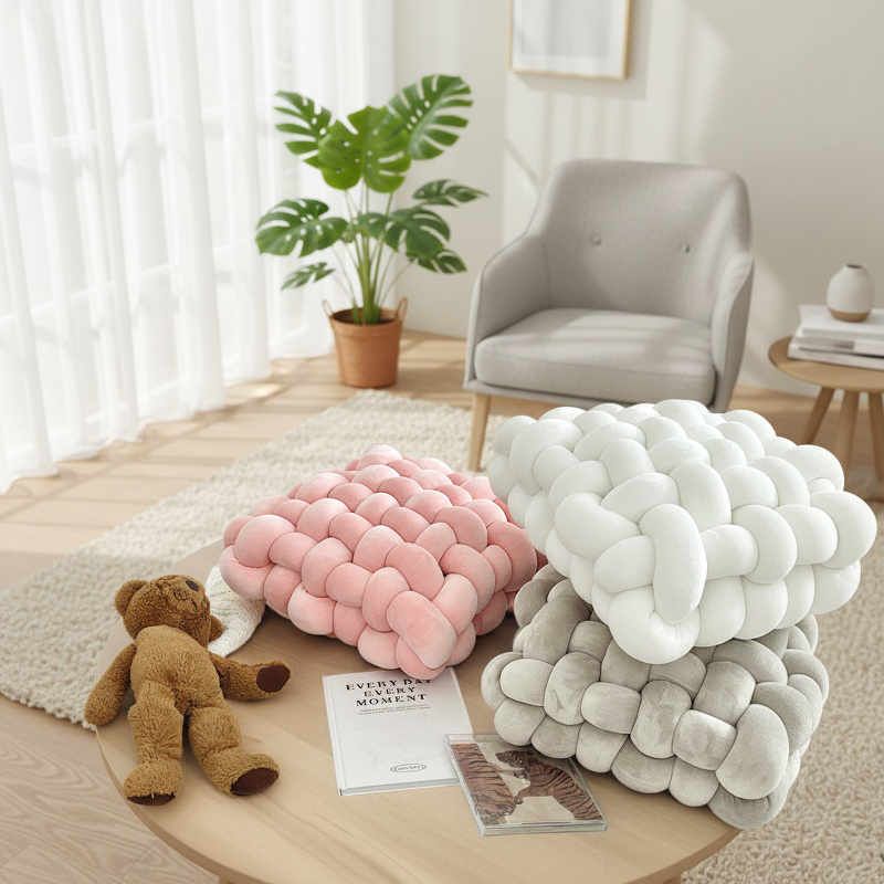  Cozy Woven Knot Cushion, Plush Sofa Pillow for Modern Home Interiors