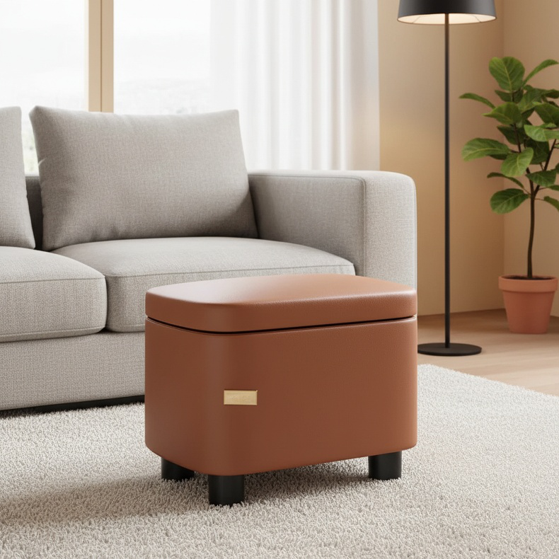 Kleiner Hocker für den Hauseingang, Schuhwechsel-Sofa-Fußhocker aus Leder