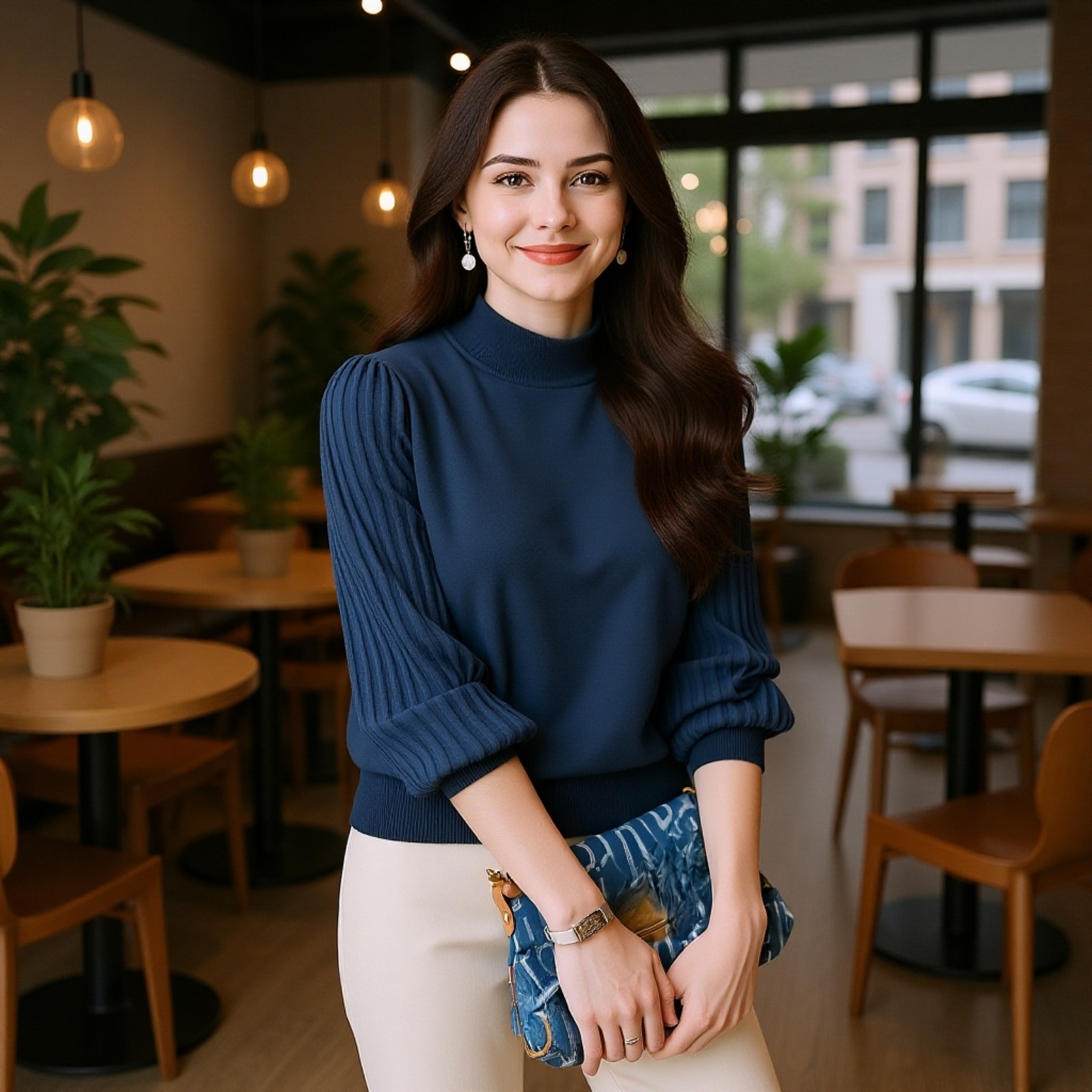 秋冬用エレガントなハイネックニットインナー