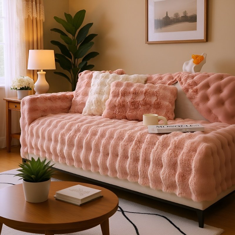 Dickes Sofakissen aus Kaninchenplüsch