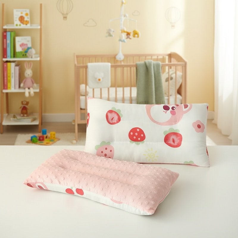 Natural Cotton Grooved Baby Pillow, Breathable & Moisture Wicking, Shape A