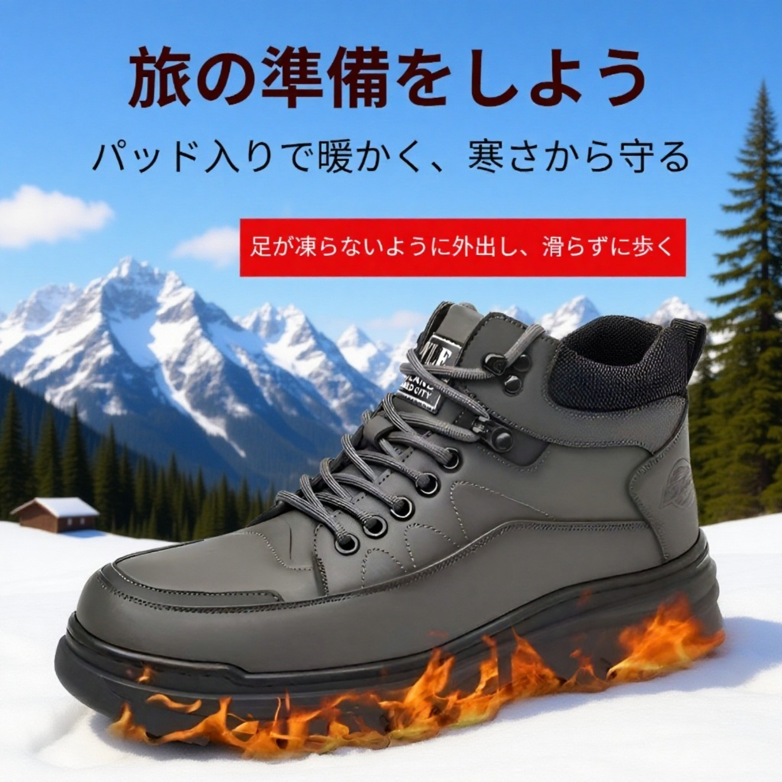 新作冬用カジュアルレースアップブーツ 裏起毛厚底スノーブーツ メンズ