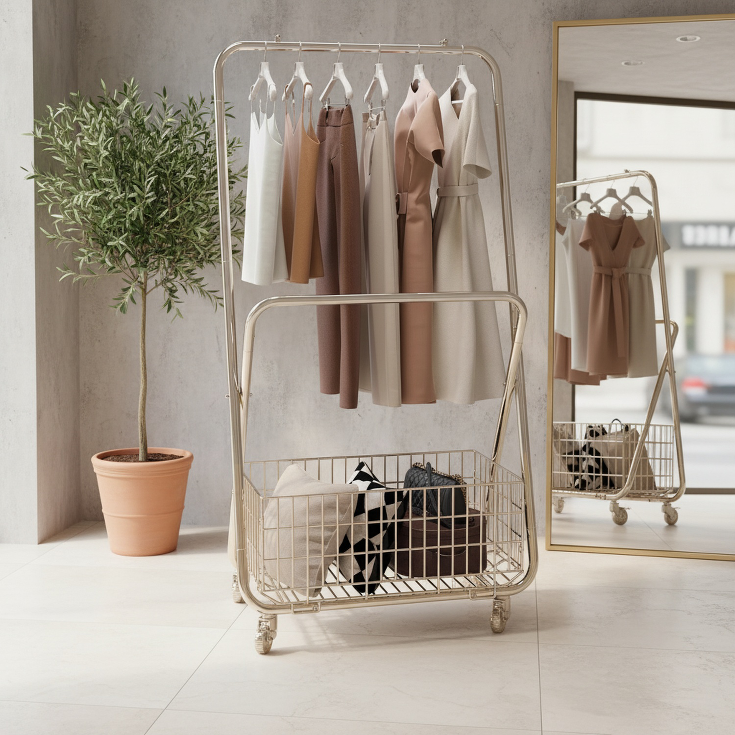 キャスター付きフロアコートラック使用イメージ