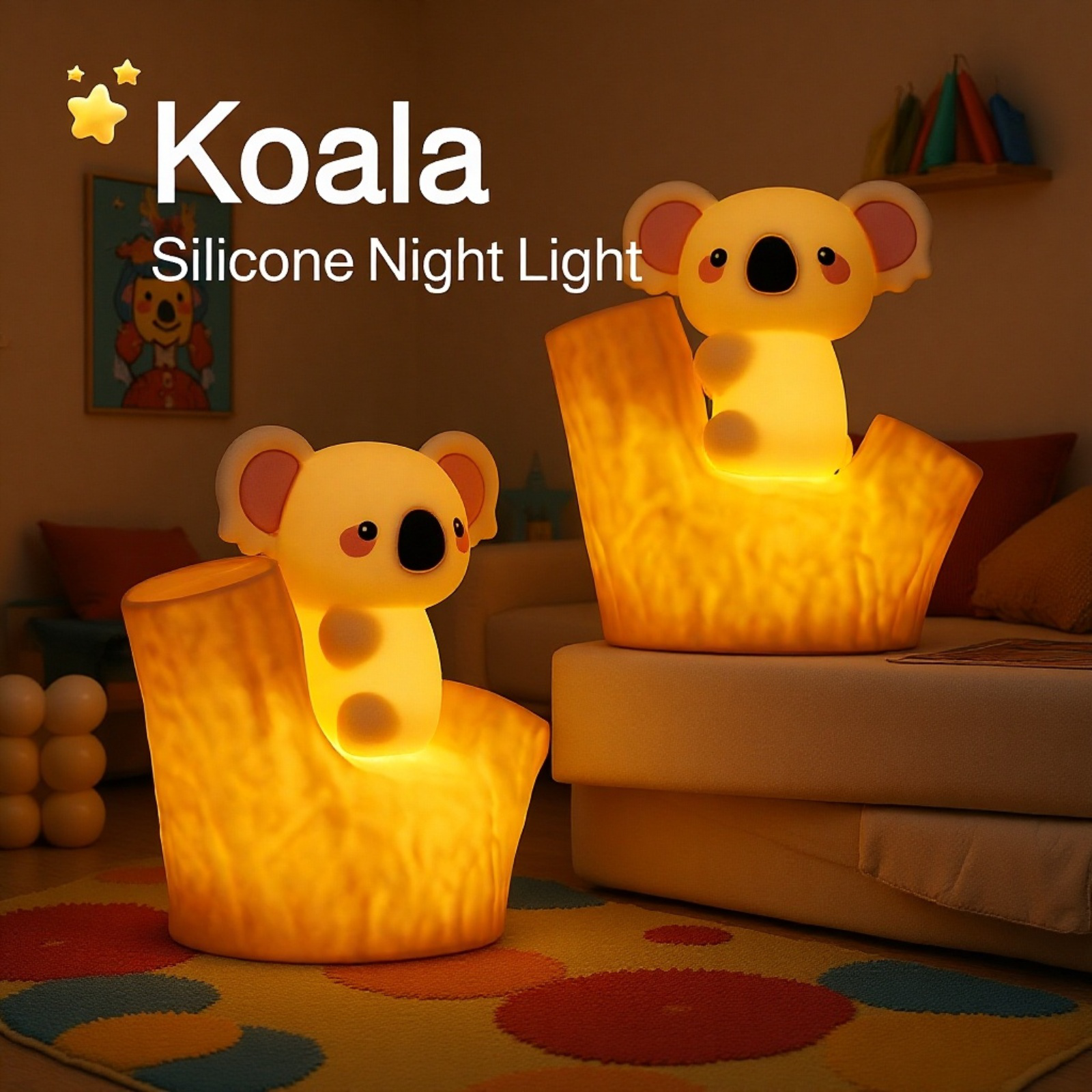 Cartoon Koala S Night Lamp – USB Rechargeable, Adjustable Brightness, Timer, Seven-Color Changing