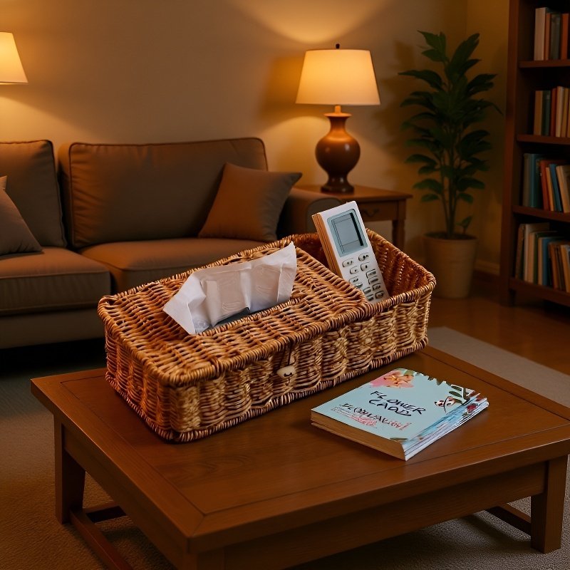 Boîte à mouchoirs en rotin fait main, multifonction, style luxueux, pour salon et salle à manger