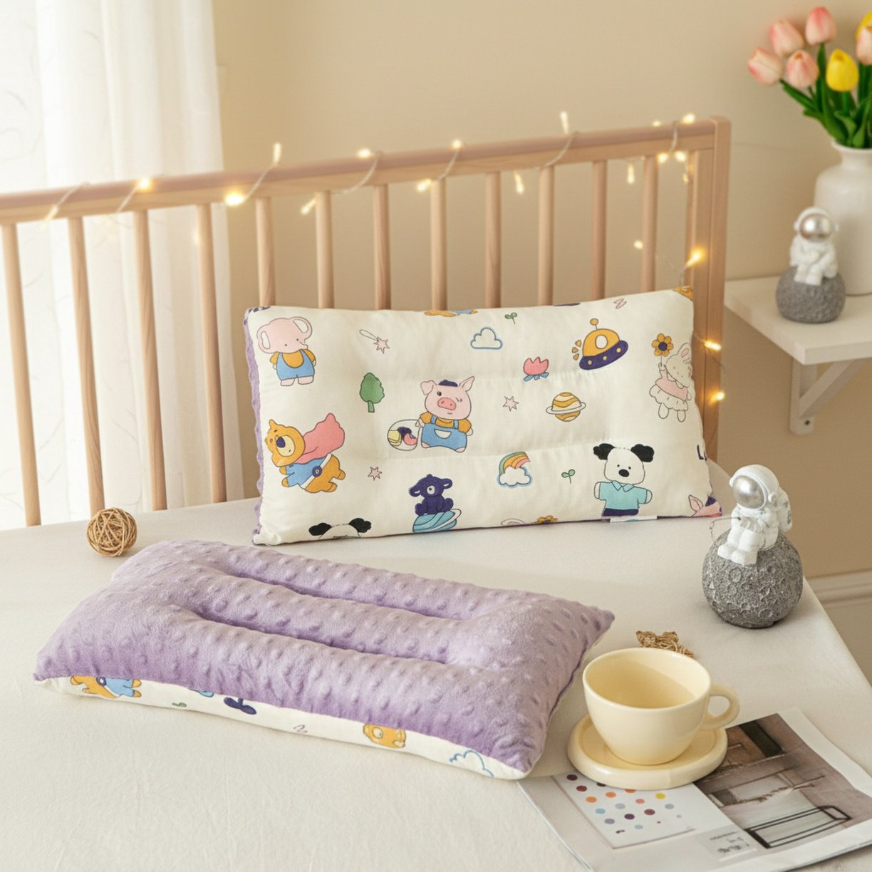 Natural Cotton Grooved Baby Pillow, Breathable & Moisture Wicking, Shape A