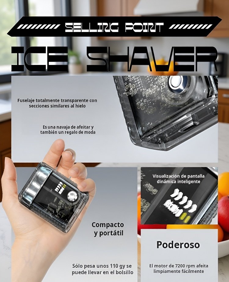 Mini afeitadora portátil transparente sobre fondo blanco