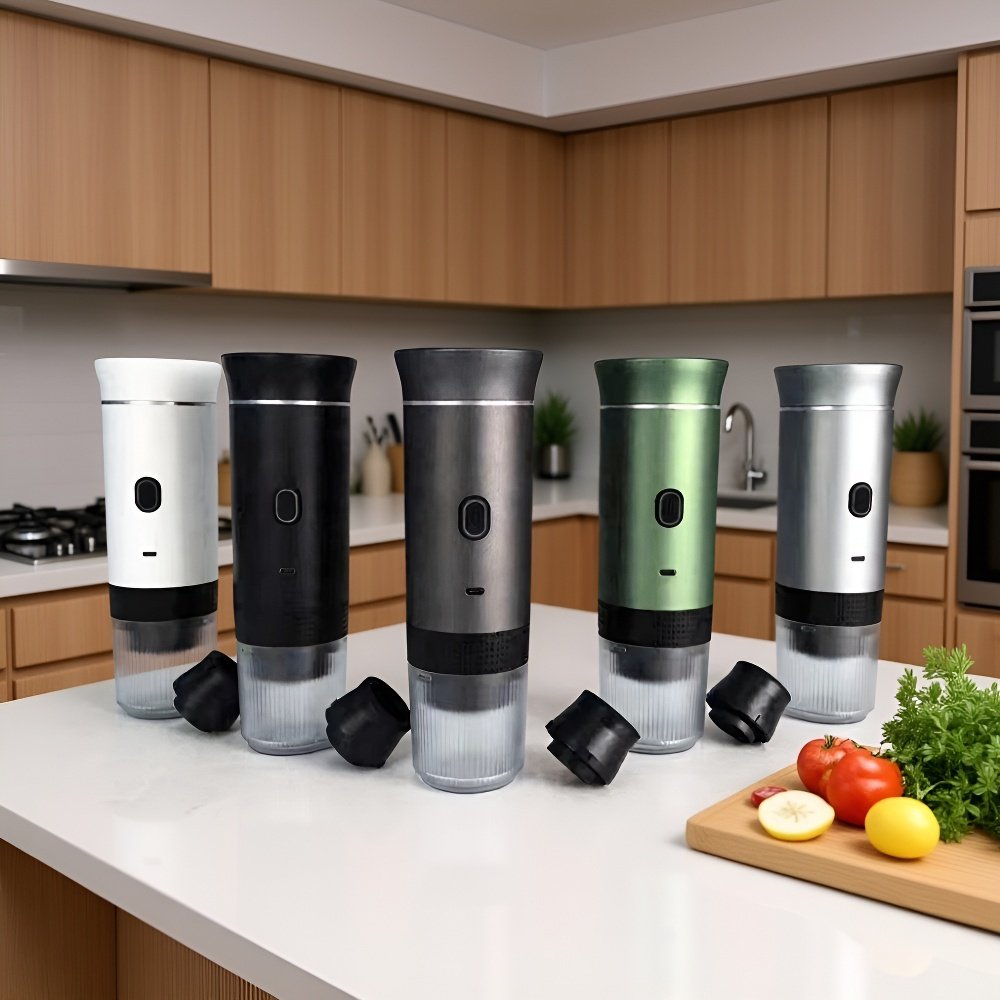 アウトドアで使用されているポータブルコーヒーマシン