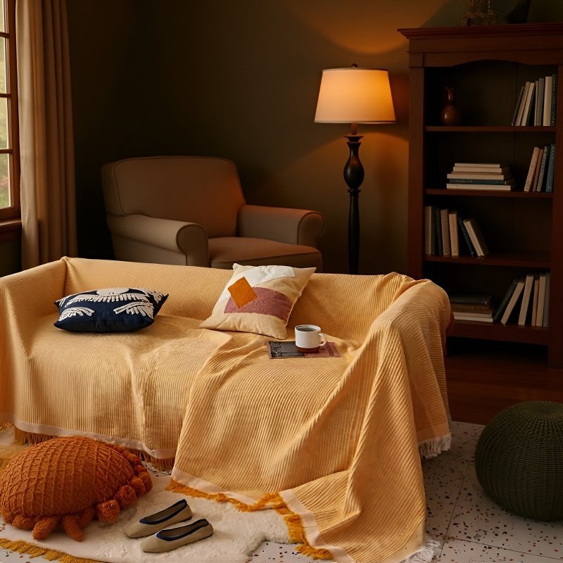 Sofabezug aus hochwertiger Baumwolle in Nahaufnahme