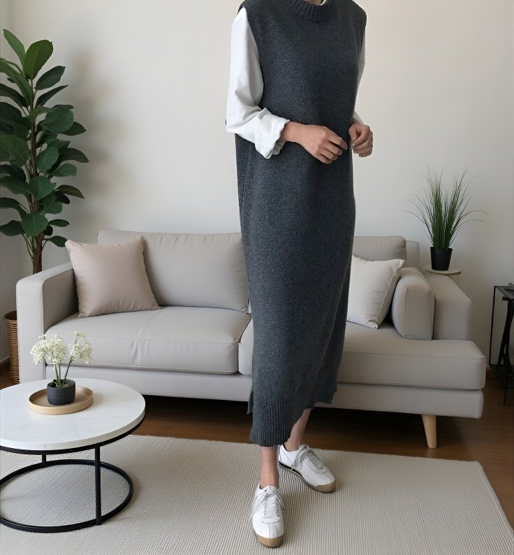 편안한 베스트 니트 스커트 착용샷
