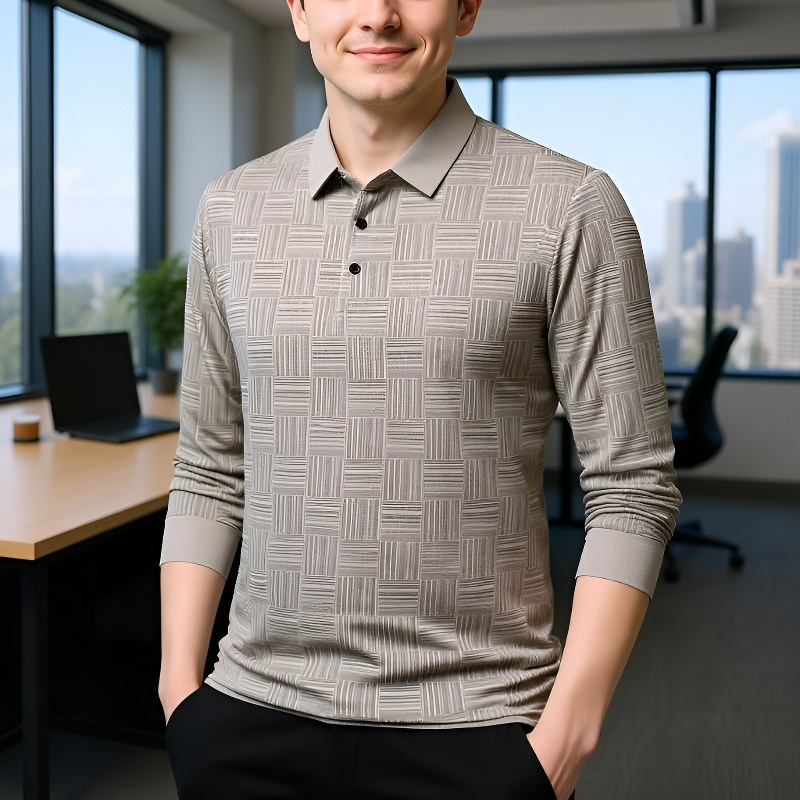 남성 패션 터틀넥 셔츠 긴팔 럭셔리 캐주얼 상의 가을 패션 남성복 체크 레깅스