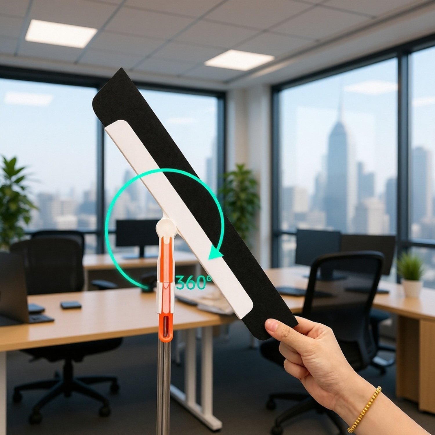 Professional Window Cleaning Tool with Extendable Handle and Rubber Blade