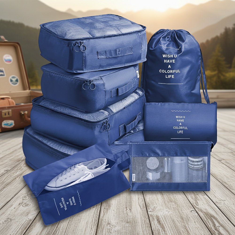 8pcs/set Packing Cubes For Suitcases, Travel Portable Clothes Storage Bags, Compression Storage Shoe