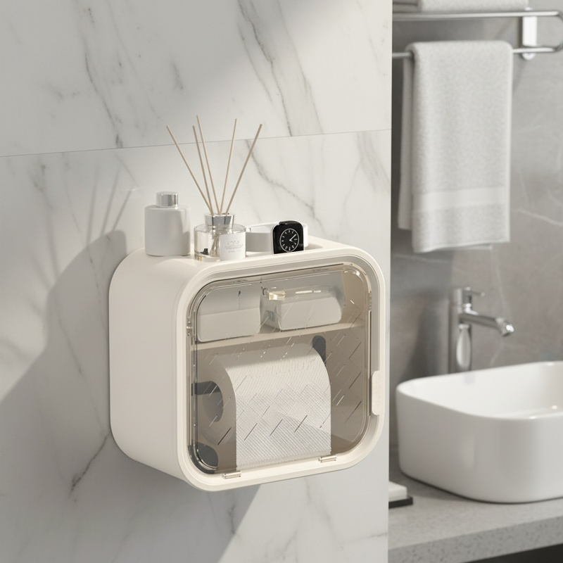 Space Saving Toilet Paper Holder with Storage Compartments