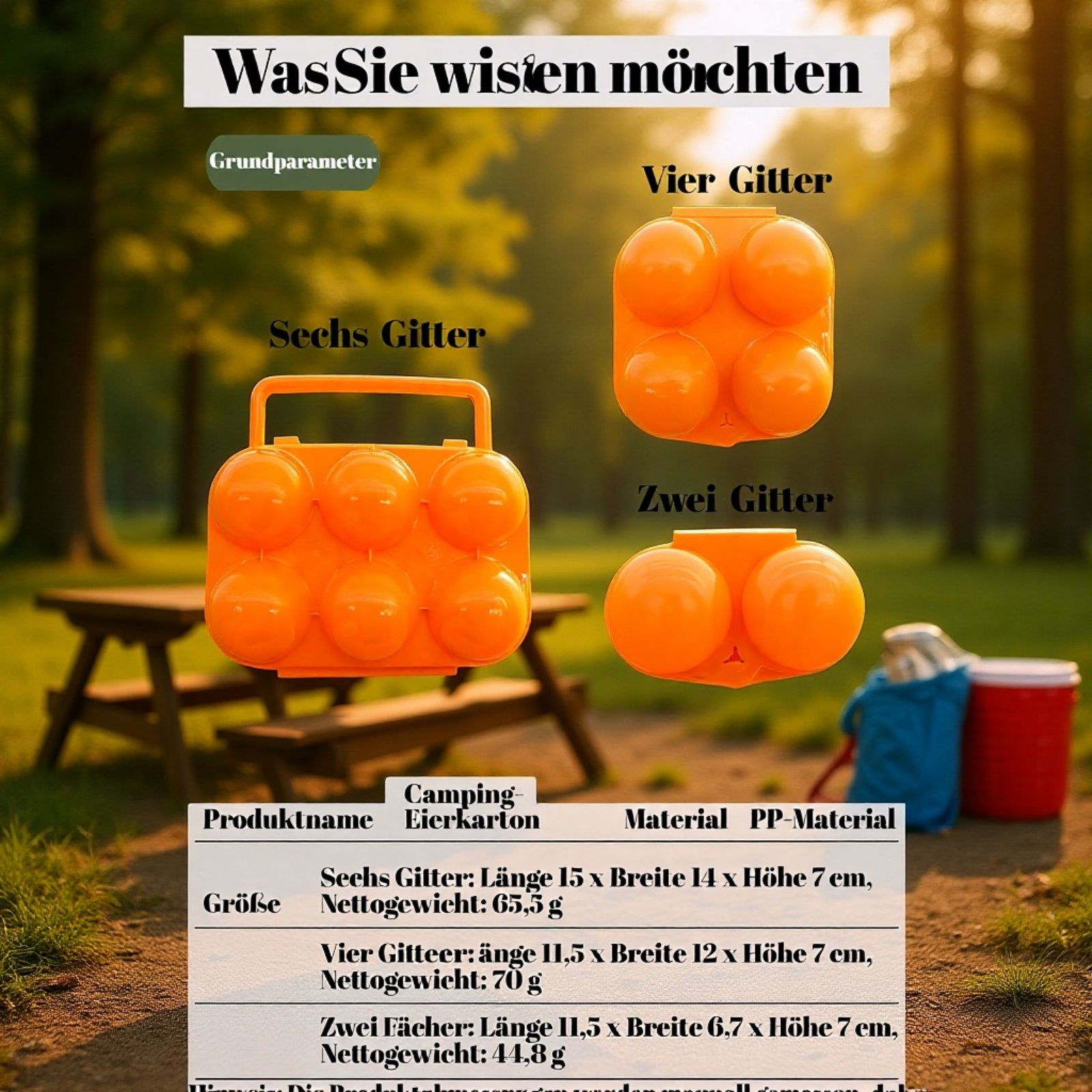 Tragbarer 6-Fächer Eierbehälter für den Außenbereich